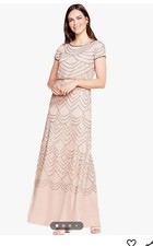 Adrianna Papell  Womens Short Sleeve Blouson Waist Beige Gown  Size 4 