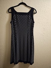 Chaps Women Extra Large L Sleeveless Dress Navy & White Polka Dots Stretchy