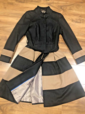 Long Midi Coat Fit Flare Black Tan Caramel Brown Zara Look Cashmere Wool 12
