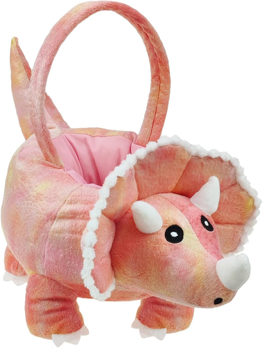Adorable 3D Plush Pink Triceratops Basket Easter Egg Hunting Basket Dinosaur Eas