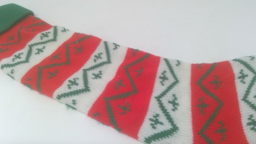Vtg Acrylic Knit 23" Christmas Stocking Red Green White Pom Pom - Picture 9 of 10