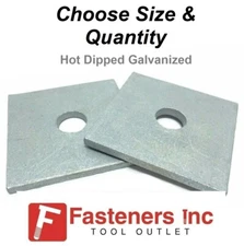 (Choose Diameter) 3" x 3" x  1/4" (.250) Thick Square Bearing Plate Washer HDG