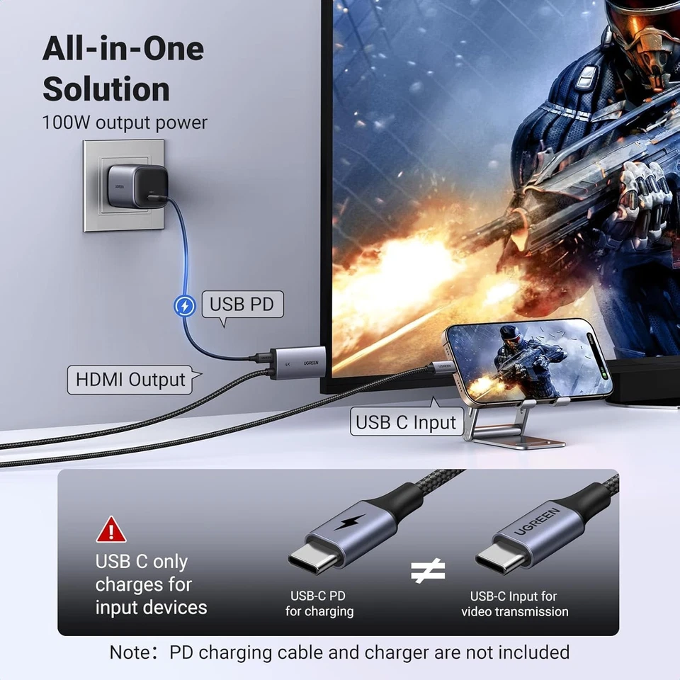 UGREEN USB C to HDMI Cable 100W PD Charger 4K@60Hz 1440P@144Hz 1080P@240/120Hz - Image 3 of 4