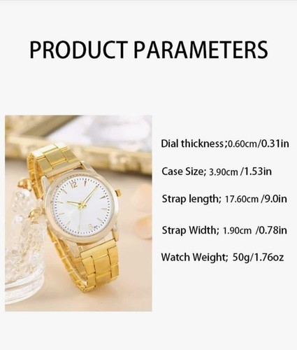 6 PCs Elegant Gold Tone Quartz Women's Watch Ring Necklace Bracelet Earrings Set - Picture 4 of 6