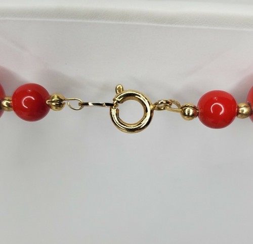 Vintage Red Bead Necklace Gold Accent Beads Flowers 29" Acrylic Japan - Picture 8 of 12