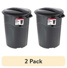 Set of 2 Black 32 Gallon Plastic Trash Can with Lid, Brand New