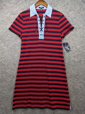 Chaps Dress Womens Large Re Blue Striped Stretch Knit Short Sleeve Shirt Dress