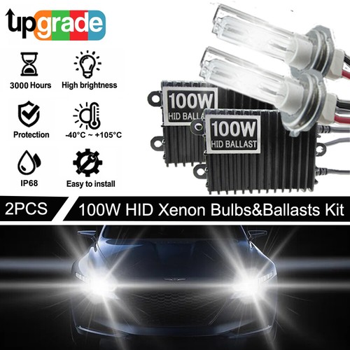 2X 100W HID Xenon Bulbs Ballasts Kit H1 H3 H4 H7 H11 9005 9006 6000K White 12V