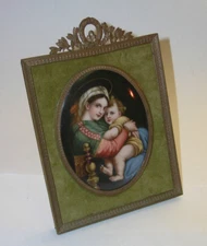 Antique KPM Quality Madonna de la Sedia Mary & Baby Jesus in Ornate Frame 1890