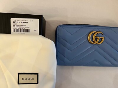 Gucci GG Marmont Chevron Blue Gold Continental Wallet  display picture 1