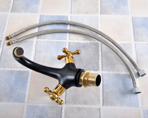 Grifo mezclador de lavabo de baño de latón negro frotado con aceite y dorado 2nf479 - Imagen 10 de 10