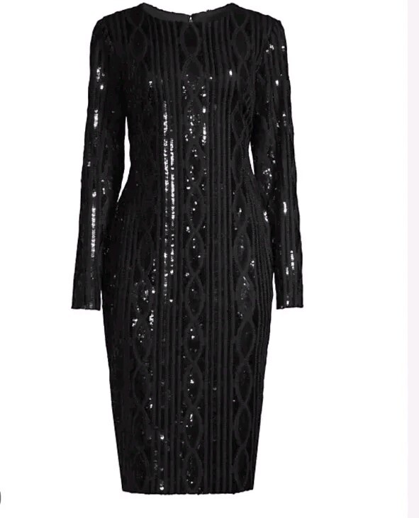 donna karan black sequin dress Donna Karan Women's Sequin Halter Gown Dress in Black, Size 14