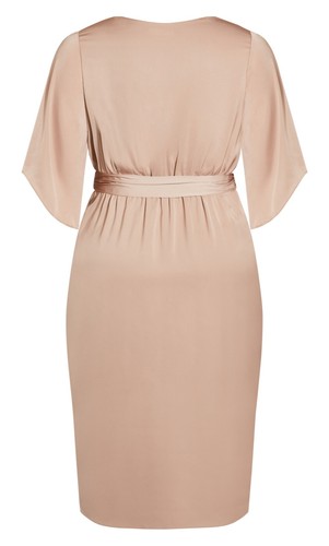 NEW Plus Size CITY CHIC Taupe SLEEK Wrap SILKY Satin FLARED Sleeve DRESS L = 20 - Picture 15 of 16