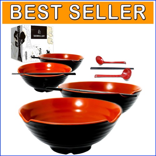 Durable Melamine 52 oz Ramen Bowls with Spoons & Chopsticks - Asian Style