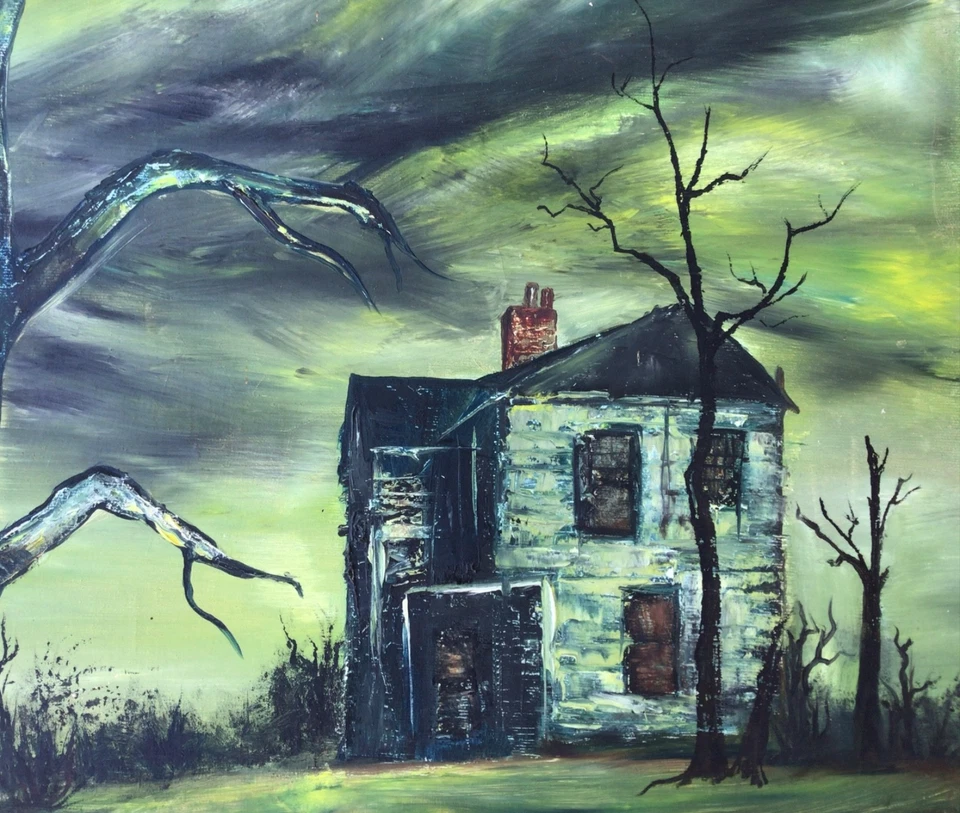 Haunted House Painting, Gothic Wall Art, Spooky Halloween Decor, Moody Art - Image 3 of 4