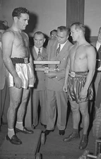 Tony Zale middleweight champ Marcel Cerdan weigh at Jersey City as- Old Photo