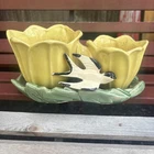 vintage McCoy Pottery double tulip planter With Bird
