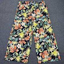 Caribbean Joe Women s Small Tropical Floral Wide Leg Crop Pants Rayon Pull On