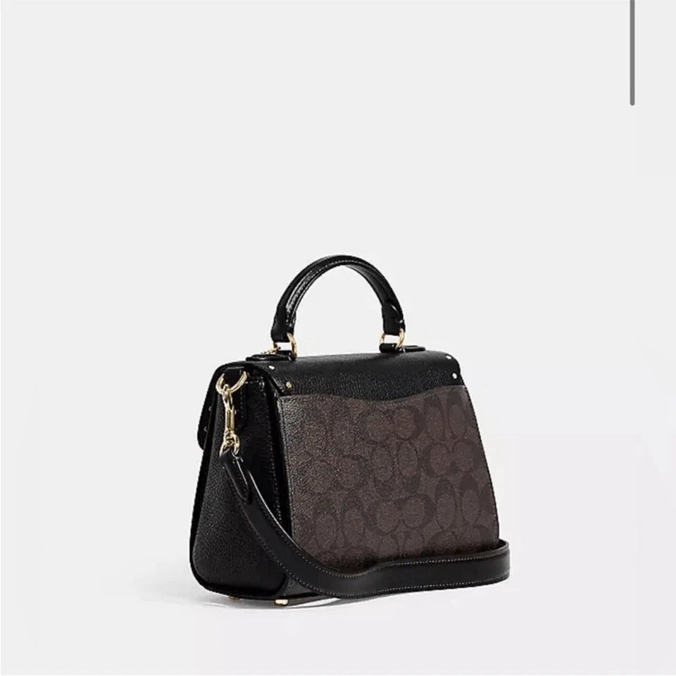 Coach Top Handle Satchel In Color Block Signature Canvas With Rivets - Image 3 of 4