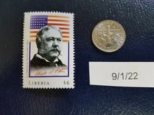 Chester Alan Arthur 21st U.S. President Liberia Perforated Stamp