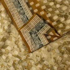 Sanskriti Vintage Saree Green Pure Georgette Silk Sari Woven-Printed 5 Yd Fabric