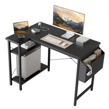 Modern L Shaped Computer Desk with Power Outlets, 40 inch 1power Outlets, Black