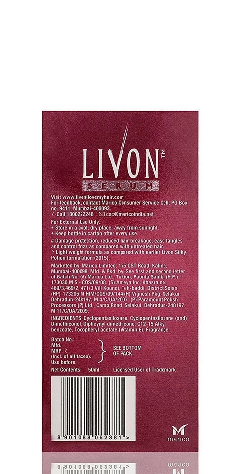 Livon Silky Potion Serum Hair Fluid For Dry Rough Frizz Hair Silky & Smooth - Image 2 of 3