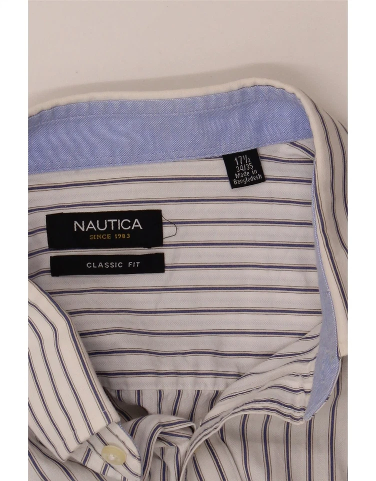 NAUTICA Mens Classic Fit Shirt Size 17 1/2 XL White Striped Cotton BS04 — 第 3/3 张图片