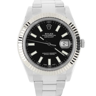 Rolex Datejust II 41mm 116334 Black Fluted Oyster Stainless Steel Watch