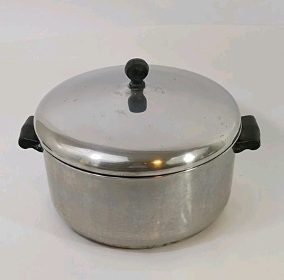 FARBERWARE 6 Quart Stock Pot & Lid Aluminum Clad Stainless Steel USA VTG