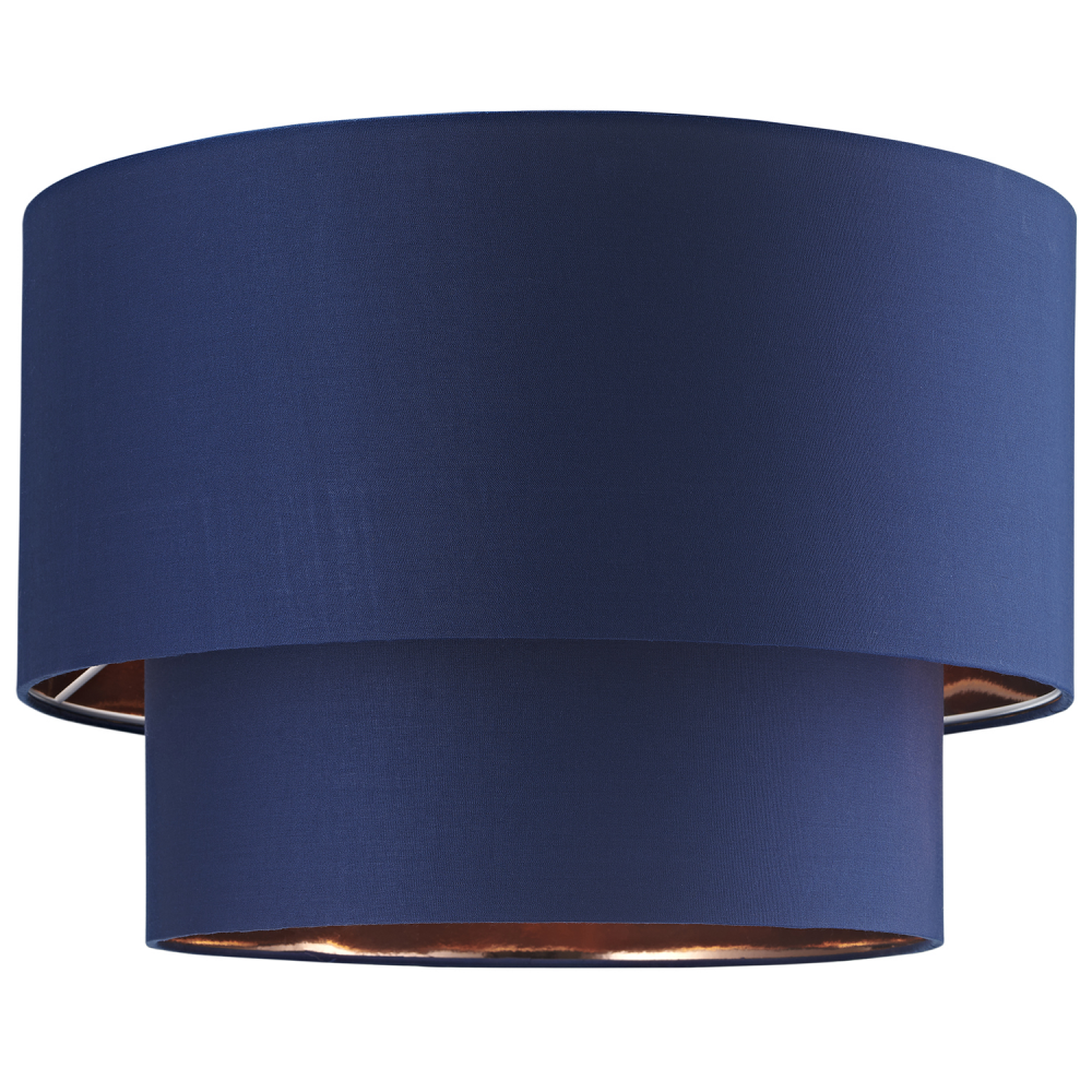 Designer Midnight Blue Cotton Double Tier Ceiling Shade with Shiny Copper Inn...