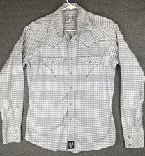 Wrangler Rock 47 Pearl Snap Shirt Mens Medium Gray Purple Long Sleeve Button Up