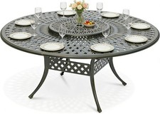 Outdoor 61" Round Patio Dining Table with Detachable Lazy Susan, Umbrella Hole