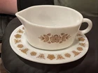 Vintage Pyrex Butterfly Gold Gravy Boat Dish & Under-plate 1972-1978
