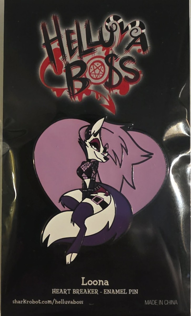 Rear Helluva Boss Loona Heart Breaker Enamelled Lapel Pin Purple
