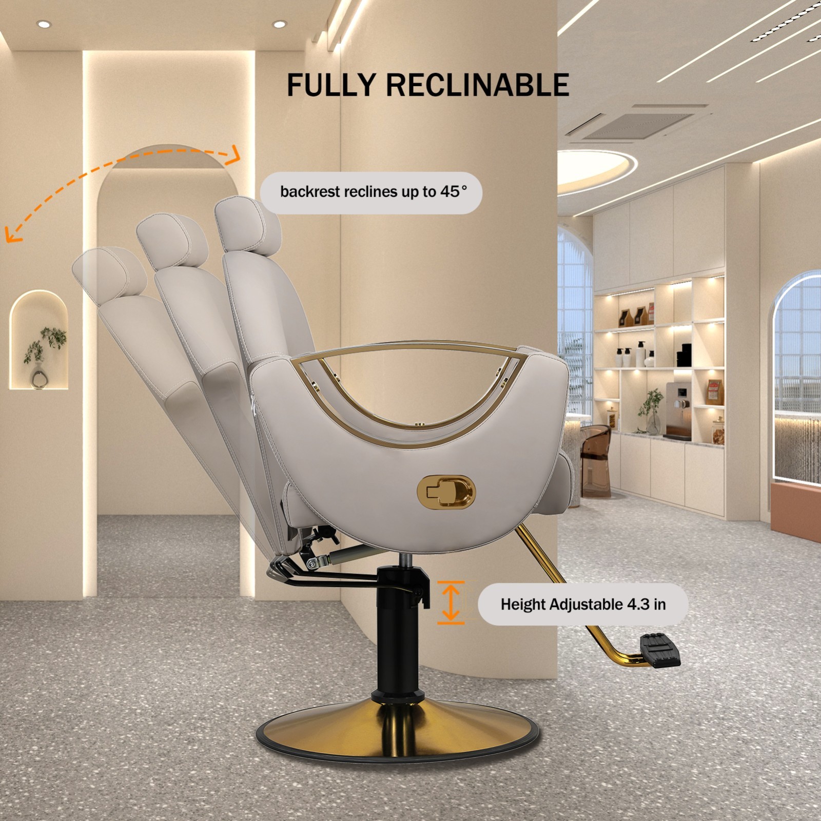 Barber Chair Reclining Salon Chair Hydraulic Styling Chair 360° Swivel Grey