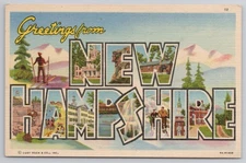 Greetings Big Letter Spell Out New Hampshire Unp Linen Postcard