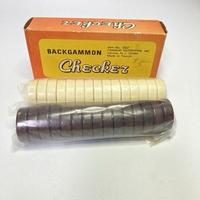 VTG NOS Backgammon Checkers Brown Black Speckle & Cream Cambor #562 Original Box