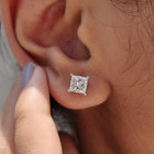 4TCW Princess Cut Lab Grown Diamond Push Back Stud Earrings 14k White Gold #296 — photo 9