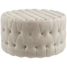 HOMCOM 31.5" Round Ottoman,Large Velvet-Feel Upholstered Foot Stool with Button