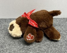 Dan Dee Plush Dog Valentines Day Hearts Laying Brown 7" Stuffed Animal