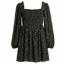 GANNI Floral Print Smocked Mini Dress Long Sleeve Balloon Puff Sleeve Size US 6