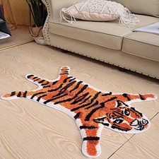 Seek4comfortable Orange Tiger Bath Mat, Non-Slip Absorbent Bathroom Rug