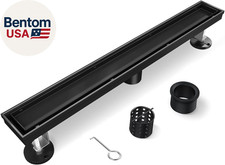 Black Shower Drain, 24 Inch Linear Shower Drain with Removable Tile Insert Grate