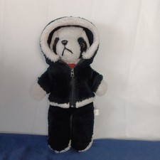 Interpur Vintage 1983 Stuffed Animal 12" Plush Panda Bear w/ Black Zip Hoodie