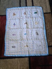 Baby Girl/Boy Blanket Quilt Handmade Blue Satin Trim Edge