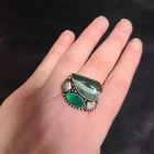 Vintage 70s sterling silver malachite statement ring size 9