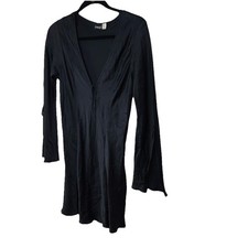 EVC Frederick s of Hollywood VTG V Neck Bow Elegant Black Silk Slip Dress M
