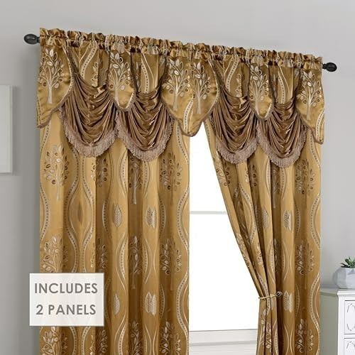 Cortinas Para Sala De Estar Elegantes Con Cenefas 54X84 Modernas Oro 2 Paneles