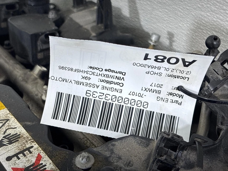 2016 - 2017 宝马 X1 2.0L 发动机电机总成原始设备制造商 49K 英里 — 第 3/4 张图片